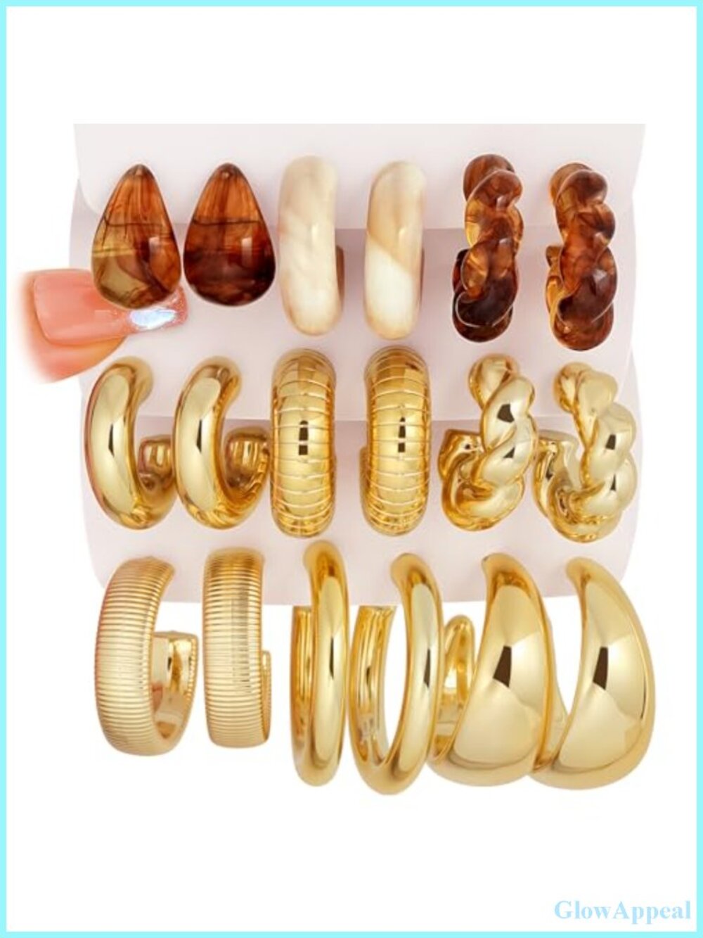 Chunky Gold Hoop Earrings 9 Pair Resin Jewelry Gift